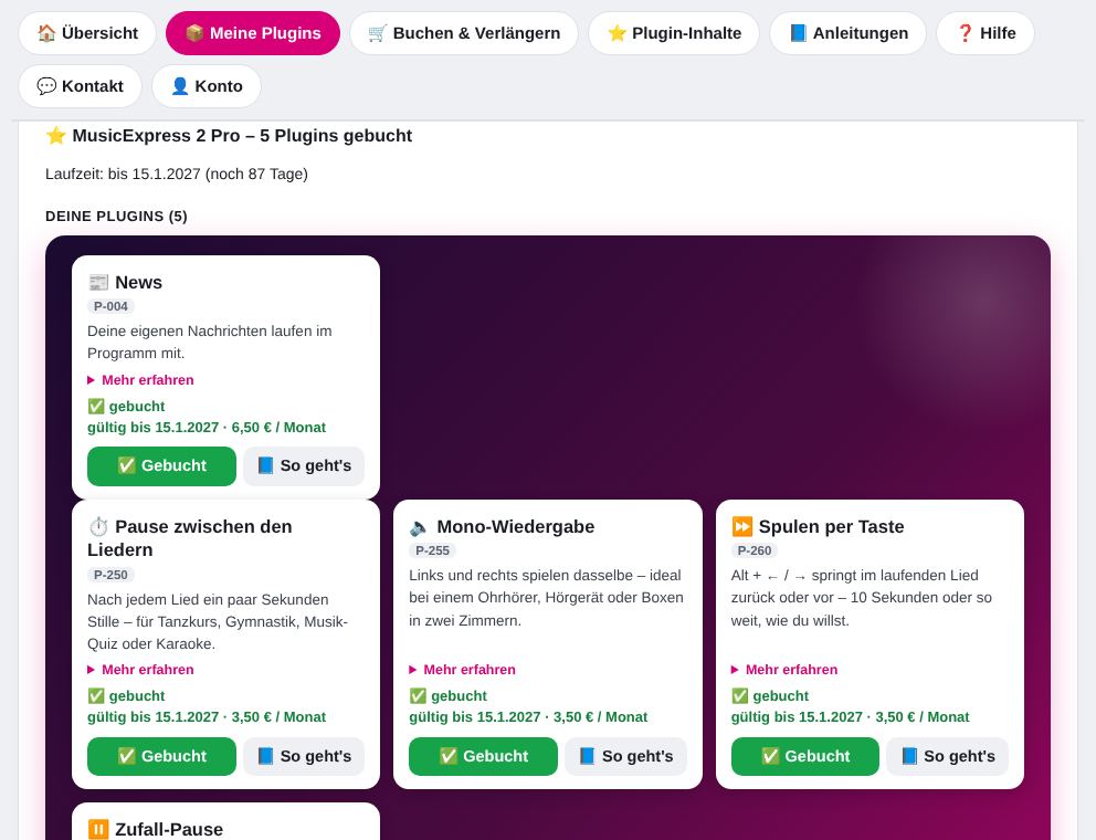 Reiter „📦 Meine Plugins“