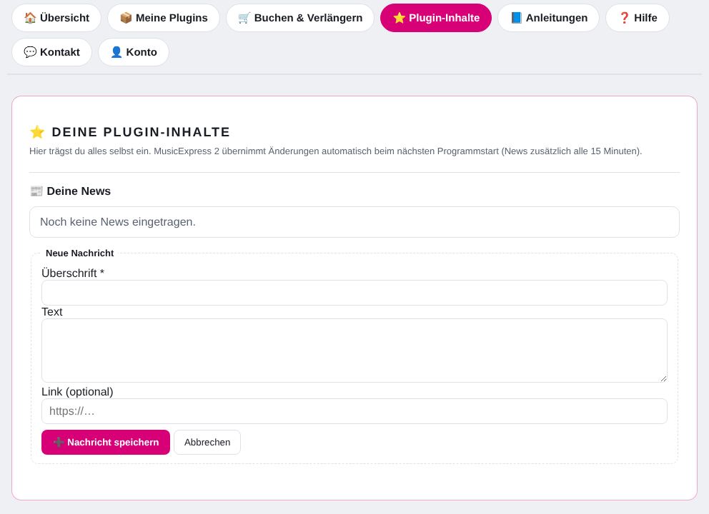 Reiter „⭐ Plugin-Inhalte“ – hier zum Beispiel deine News